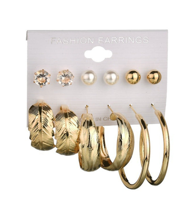 Creative earrings 6 pairs of pearl stud earrings