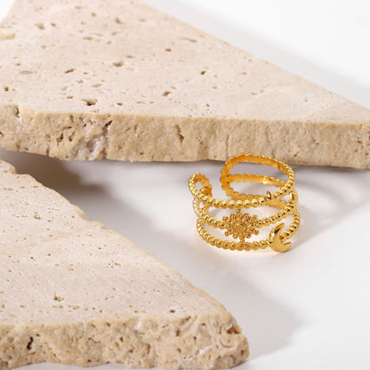 Three-layer star and moon open ring