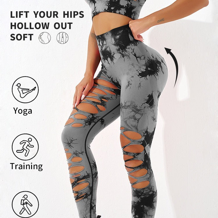 European and American Tie-Dye Ripped Yoga Pants