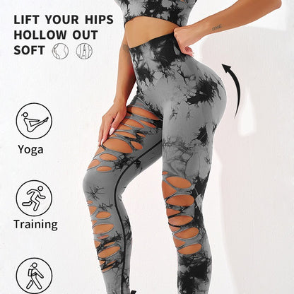 European and American Tie-Dye Ripped Yoga Pants