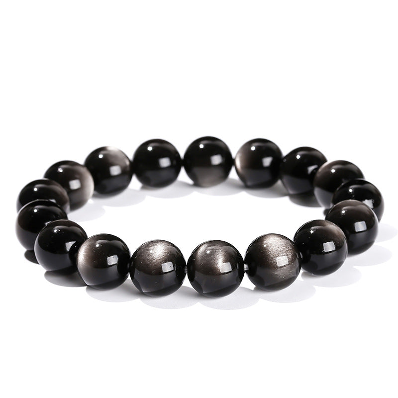 8A Natural Eyes Silver Obsidian Bracelet