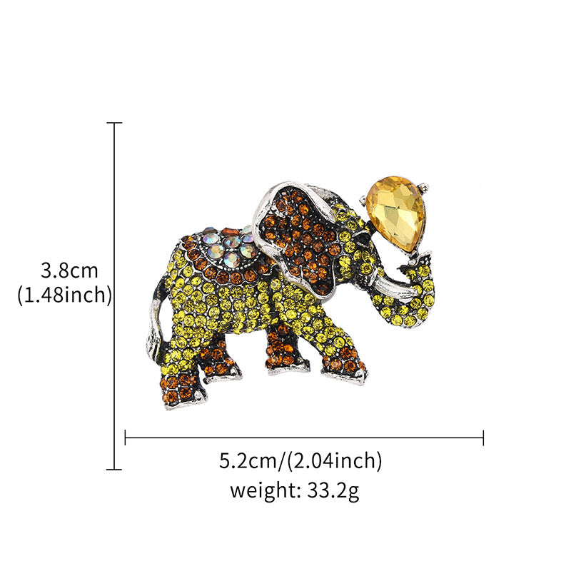 Enamel Oil Drop Diamond Elephant Brooch