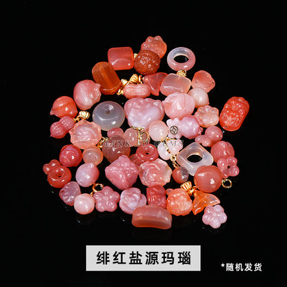 Crystal silver obsidian Hetian jade carving loose beads