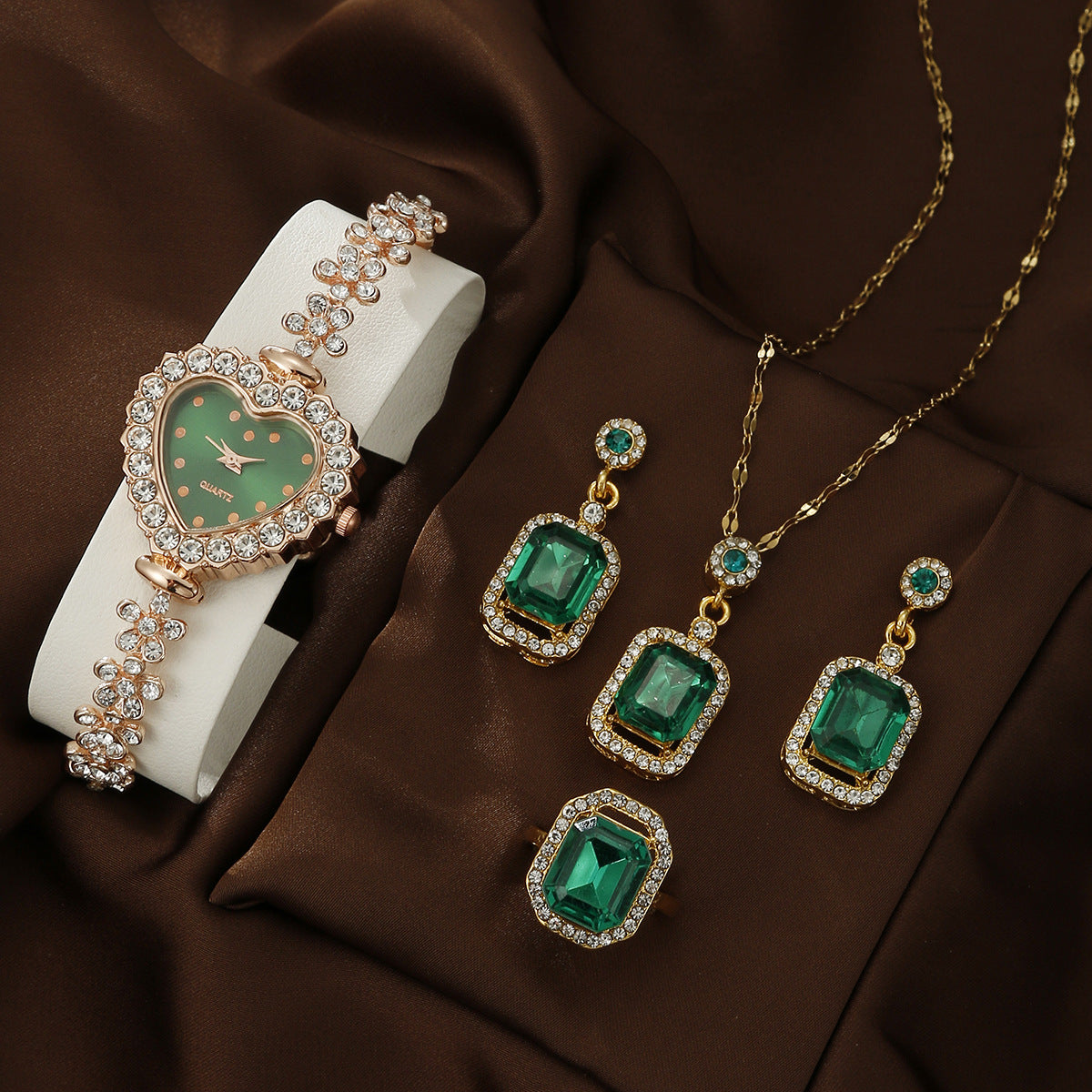 Bracelet Watch Necklace Earrings Ring Set