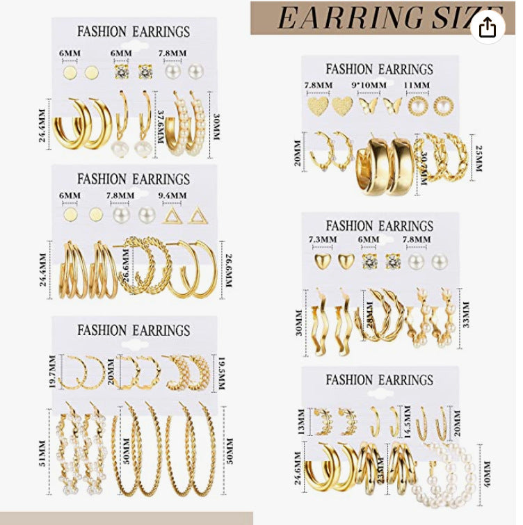 Vintage Pearl Hoop Earrings Set 9 Piece Set