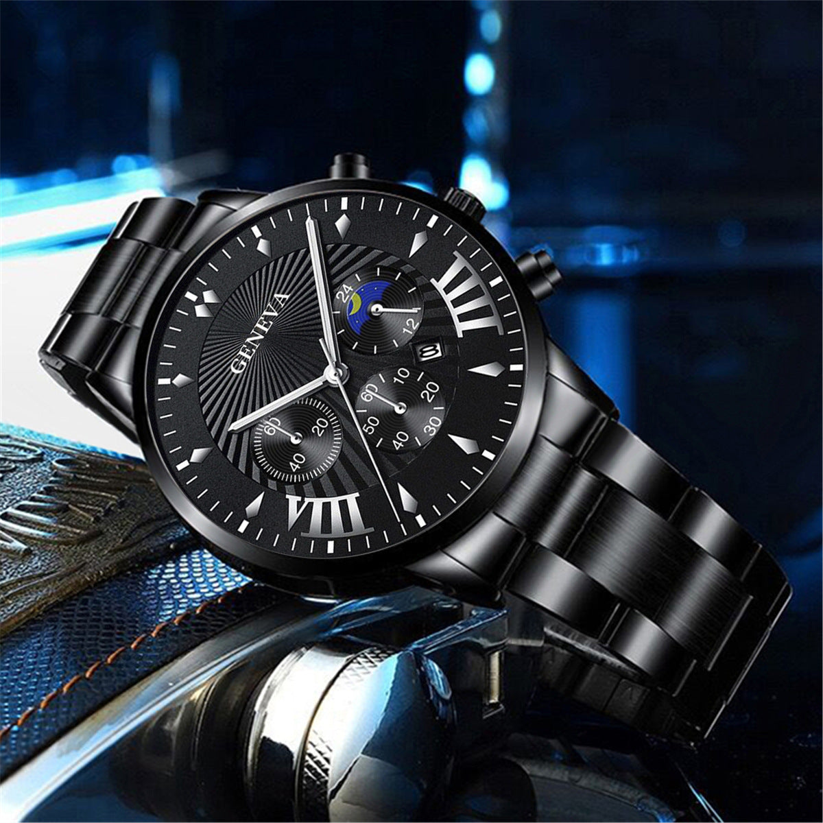 Steel belt quartz watch 3 bracelets Iron plate set