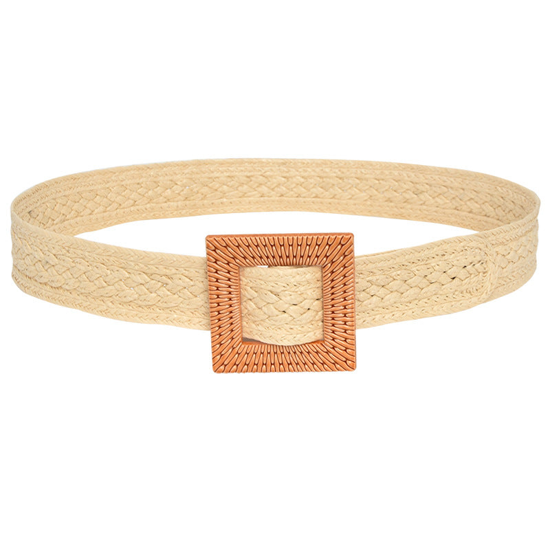 Round Buckle Braided Belt Women's Round Square Buckle
