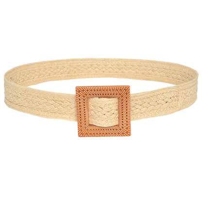 Round Buckle Braided Belt Women's Round Square Buckle