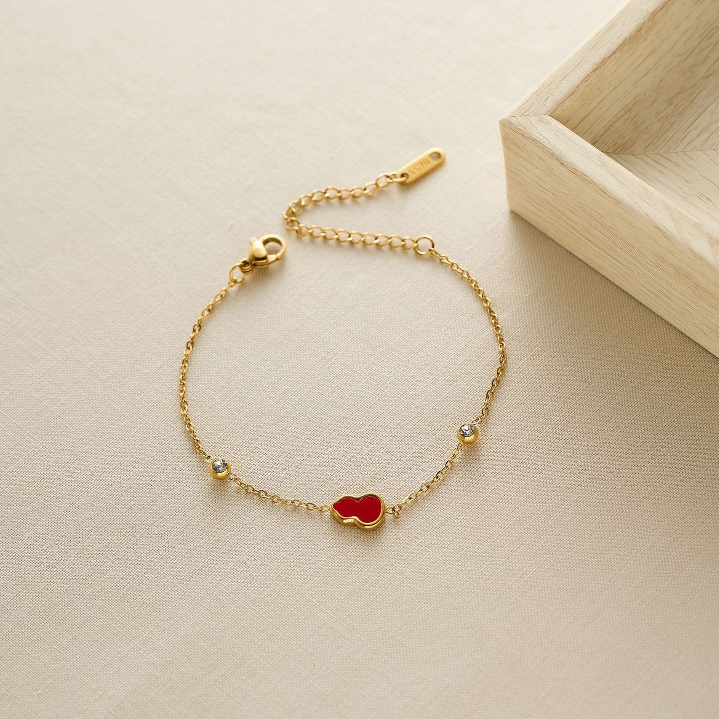 Women's 18K Gold-Plated Stainless Steel Red Gourd Bracelet with Zircon Accents