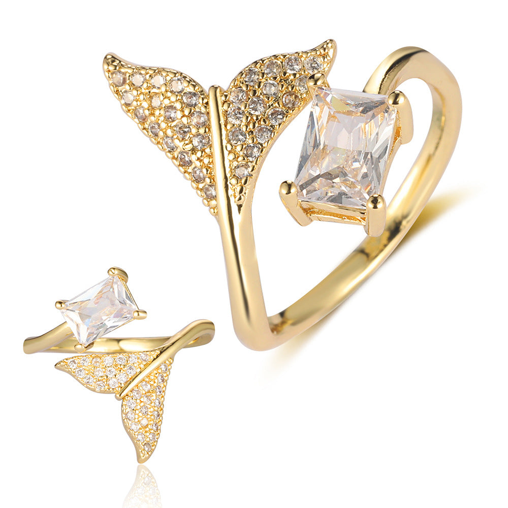 Butterfly Mermaid Tail Snake Copper Zircon Ring