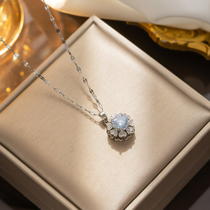 Colar com pingente de zircão giratório de coração em tom frio - Design de aço titânio de alta qualidade 