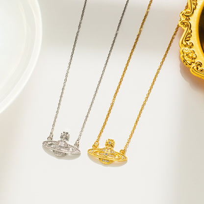 Colar Saturno Oco de Prata com Strass - Hot Item 