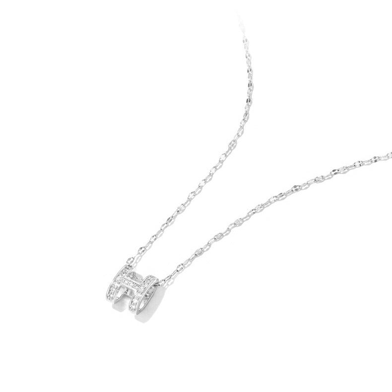 Full diamond zircon letter H necklace