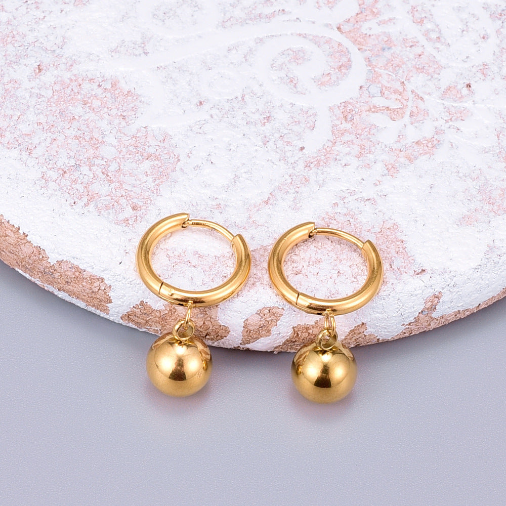 Non-fading titanium steel small round ball earrings