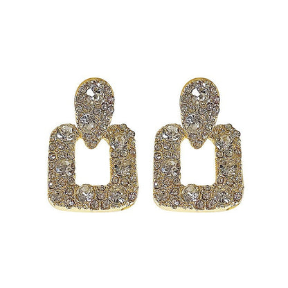 French Retro Geometric Square Flash Diamond Stud Earrings