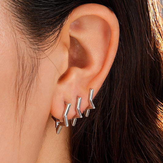 3 Pairs Five-Pointed Star Metal Earrings