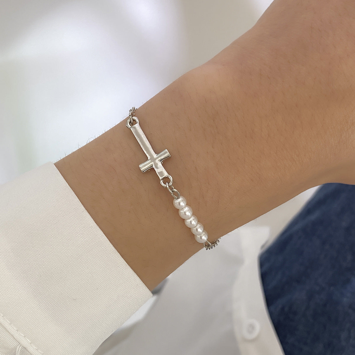 Vintage Beaded Cross Bracelet