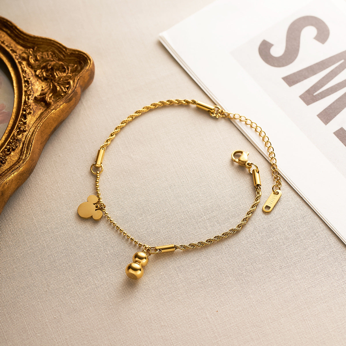 Women's Titanium Steel Gourd & Mickey Twist-Chain Bracelet — Non-Fading