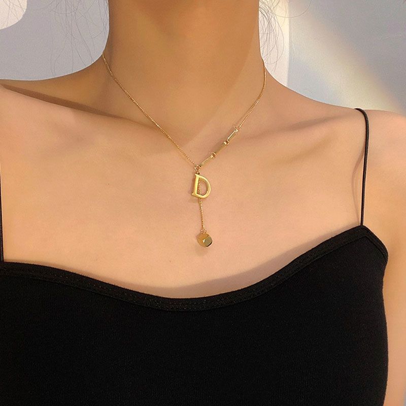 Titanium Steel D-Pendant Sweater Chain Necklace — Light Luxury Collarbone Necklace