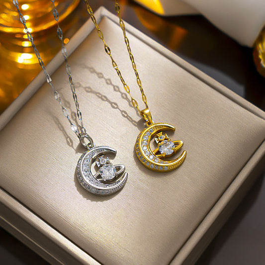 Conjunto de colar e anel Vivienne Double Zircon Moon Saturn 