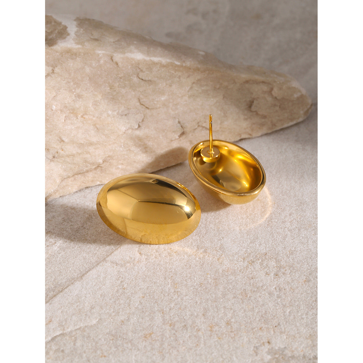 18k Gold Large Polished Oval Earrings