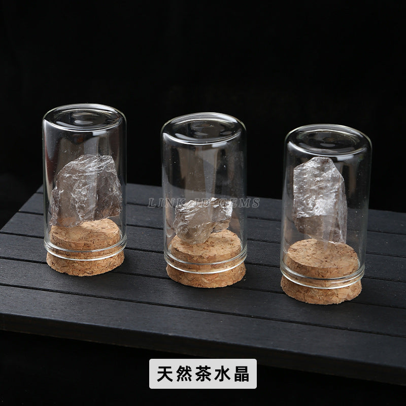 Botella de los deseos con muestra de mineral de roca de cristal 