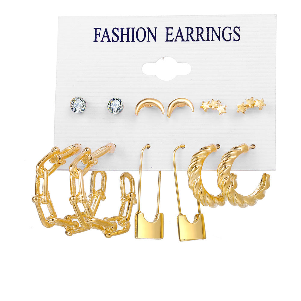 Metal Chain Stud Earring Set (6 Pairs)
