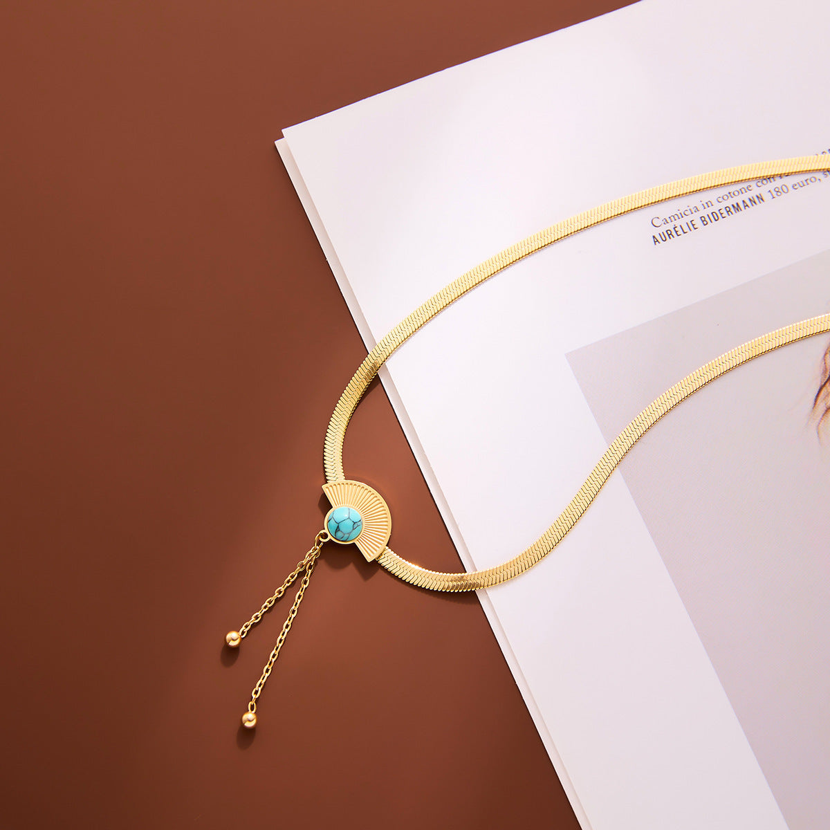 Turquoise scalloped fringed necklace