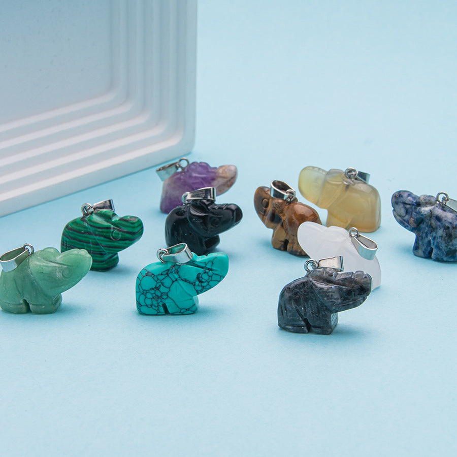 Pingente de elefante esculpido em cristal animal 