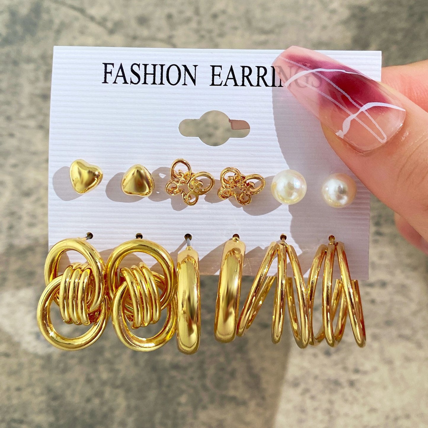 Geometric Metal Stud Earring Set