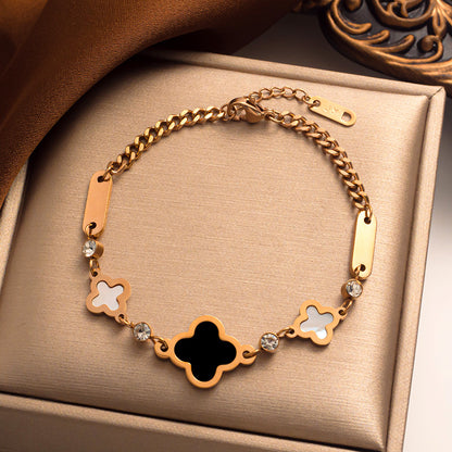 Pulseira Lucky Clover em Aço Titânio - Estilo Coreano 
