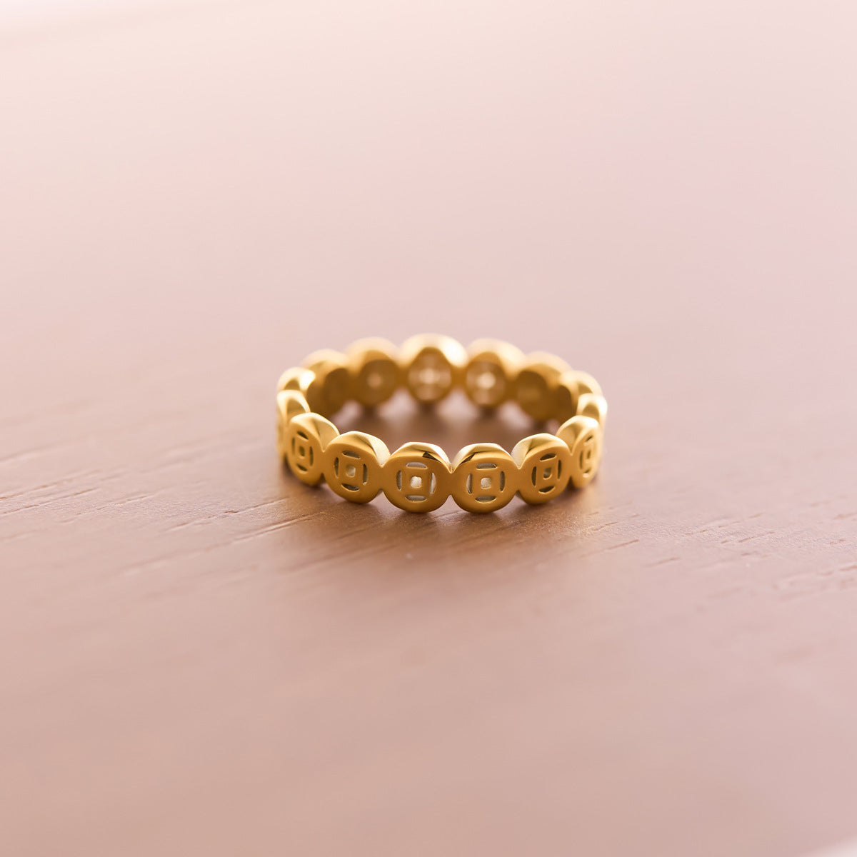 Copper coin index finger titanium steel ring