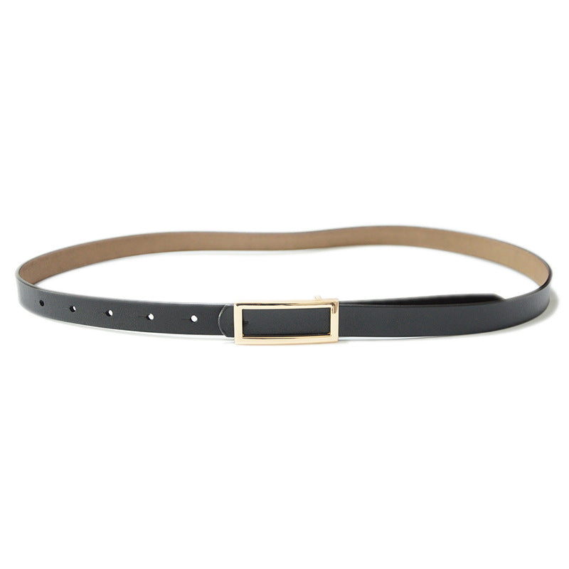 Real cowhide square buckle thin belt