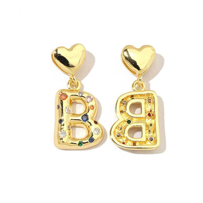 18K real gold copper zircon love letter necklace pendant.