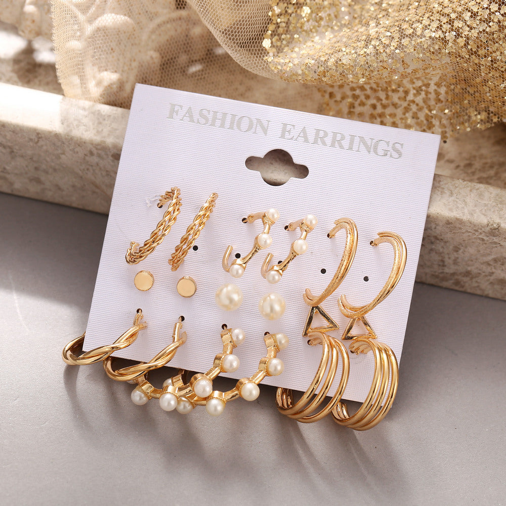 Vintage Pearl Hoop Earrings Set 9 Piece Set
