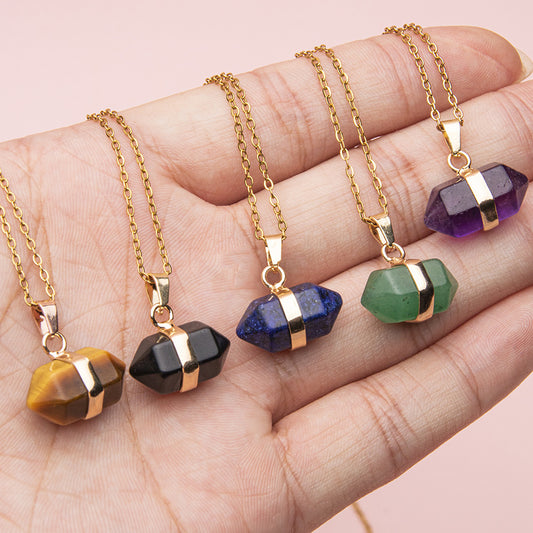 Pingente de coluna hexagonal de ponta dupla de cristal 