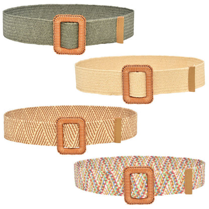 Simple woven wooden round buckle belt