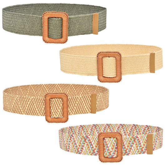 Simple woven wooden round buckle belt