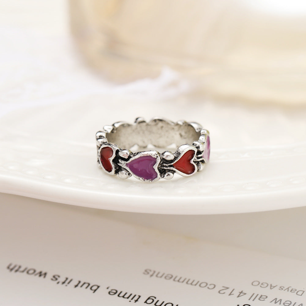 Dark retro heart ring two-piece set