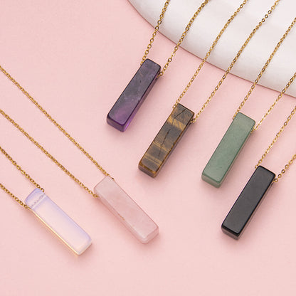 Crystal Rectangular Stainless Steel Pendant Necklace