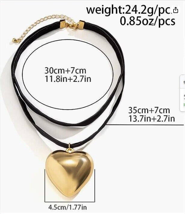 Big red glass heart pendant black leather necklace