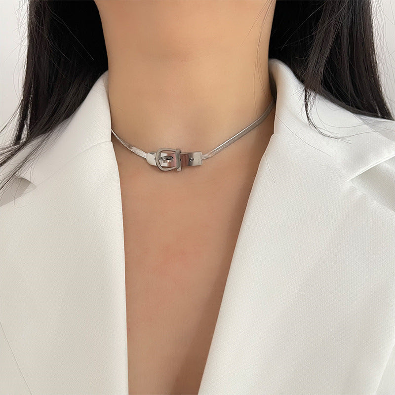 Women's Metal Belt-Buckle Snake Bone Clavicle Necklace