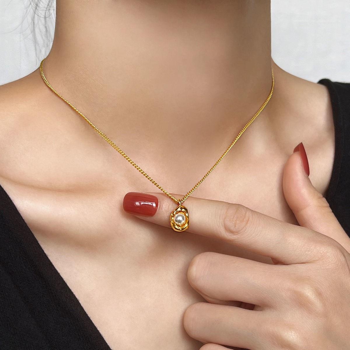 Women's Layered Double-Layer Gold Bead Collarbone Necklace