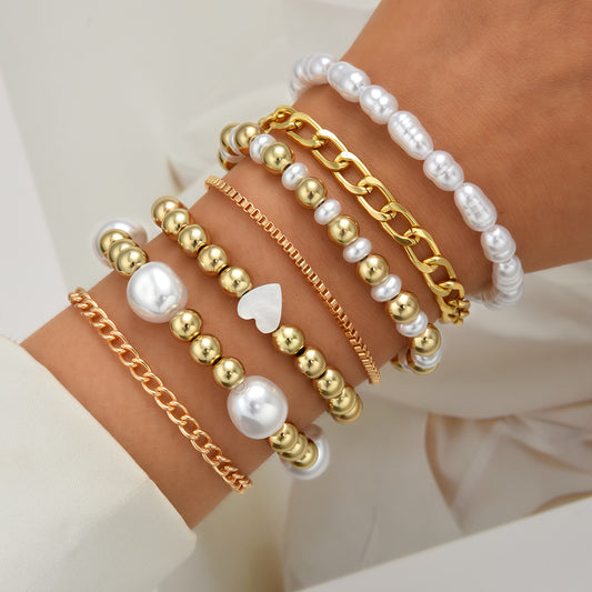 7-Piece Pearl Love Bracelet Set