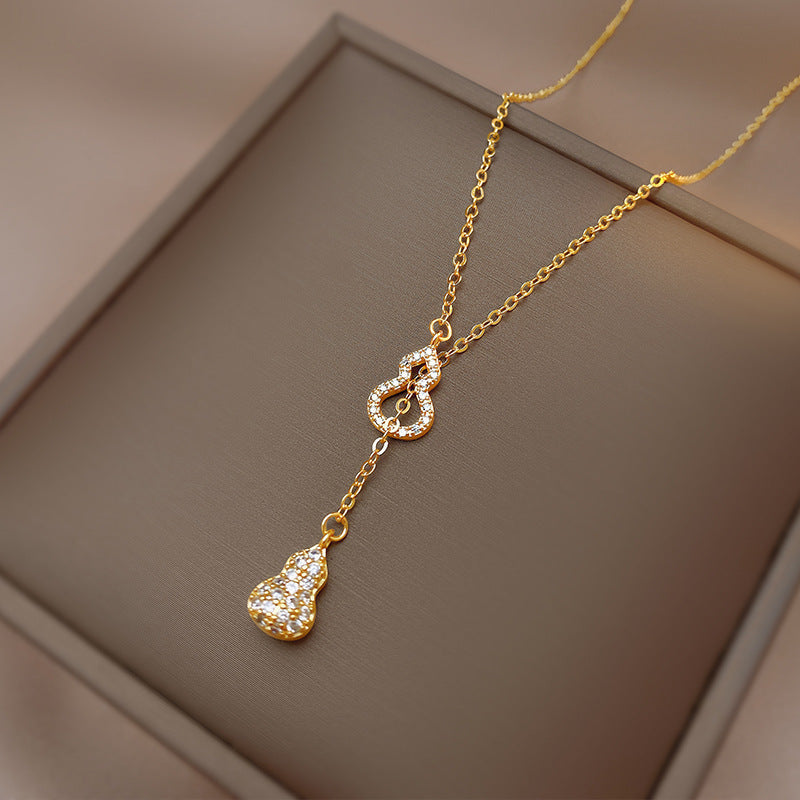 Women's Micro-Inlaid Gourd Pendant Sweater Chain Necklace