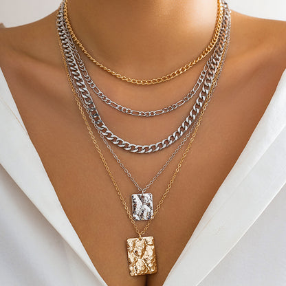 Stacked Hip Hop Suit Square Necklace