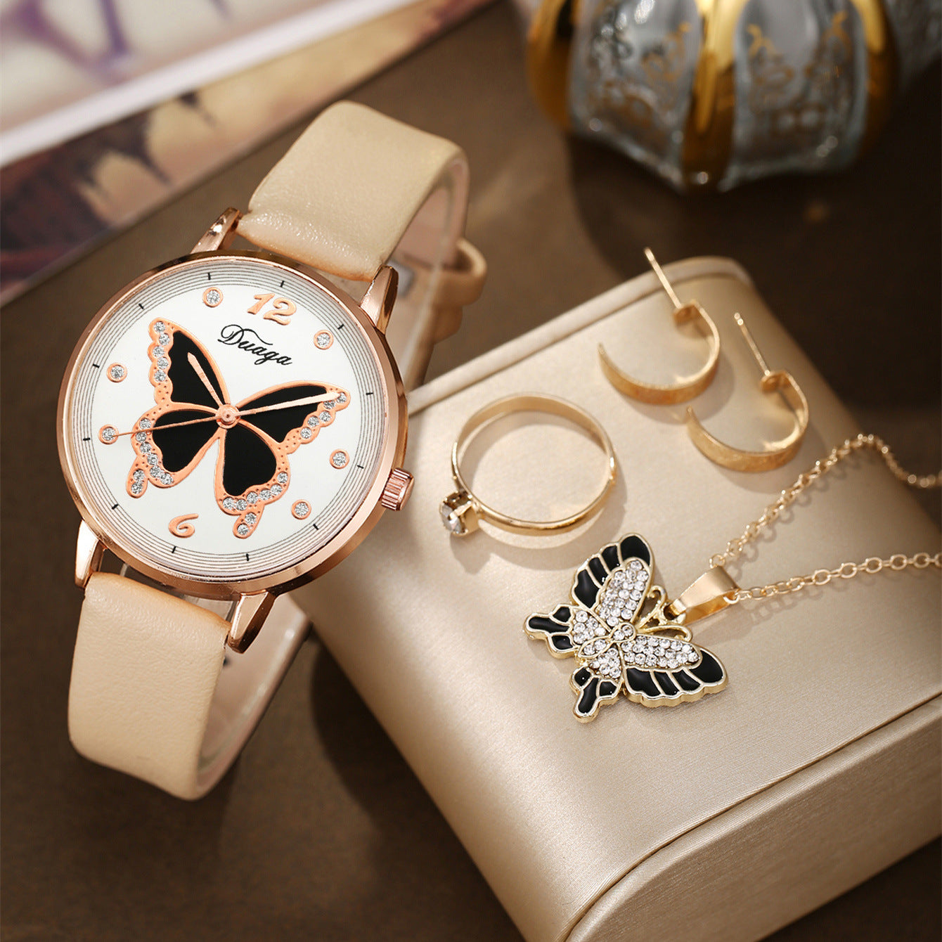Watch Pearl Butterfly Jewelry Set