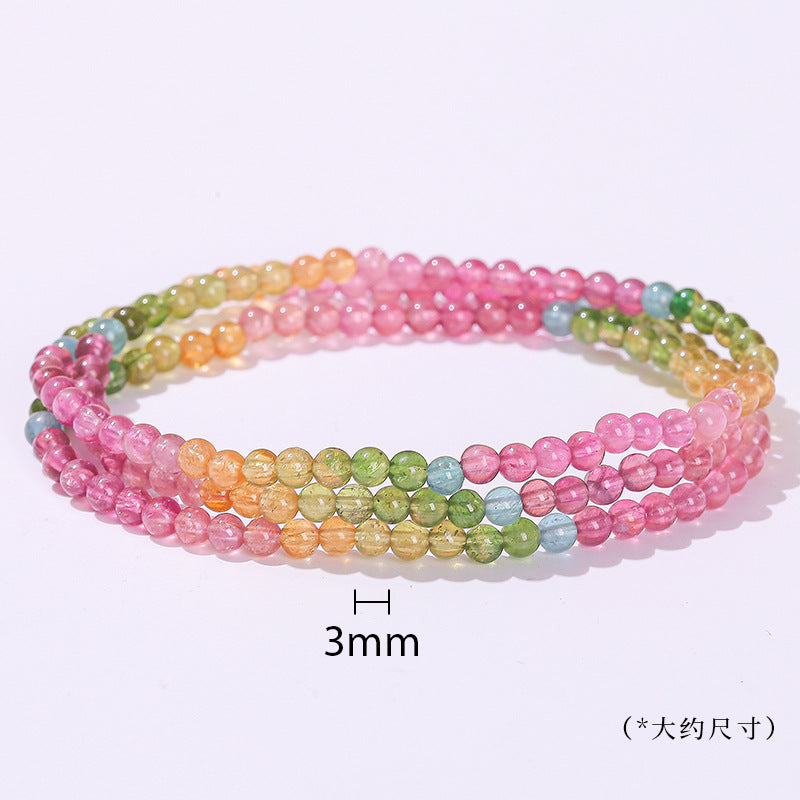 7A Natural Ice Transparent Rainbow Tourmaline Multi-circle Bracelet