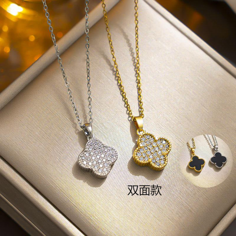 Colar de trevo dupla face, acessório de moda elegante INS 