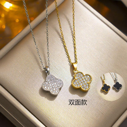 Colar de trevo dupla face, acessório de moda elegante INS 